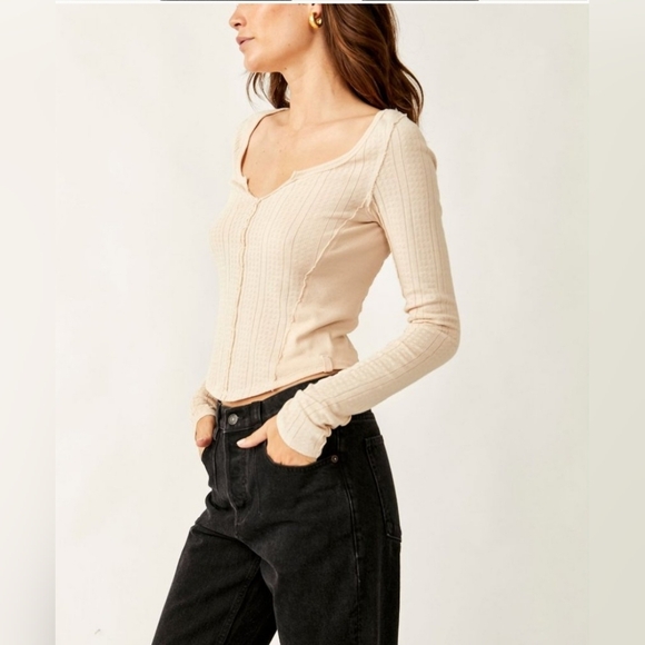 Free People Eyes On You Long Sleeve Size L/Birch - Picture 3 of 6